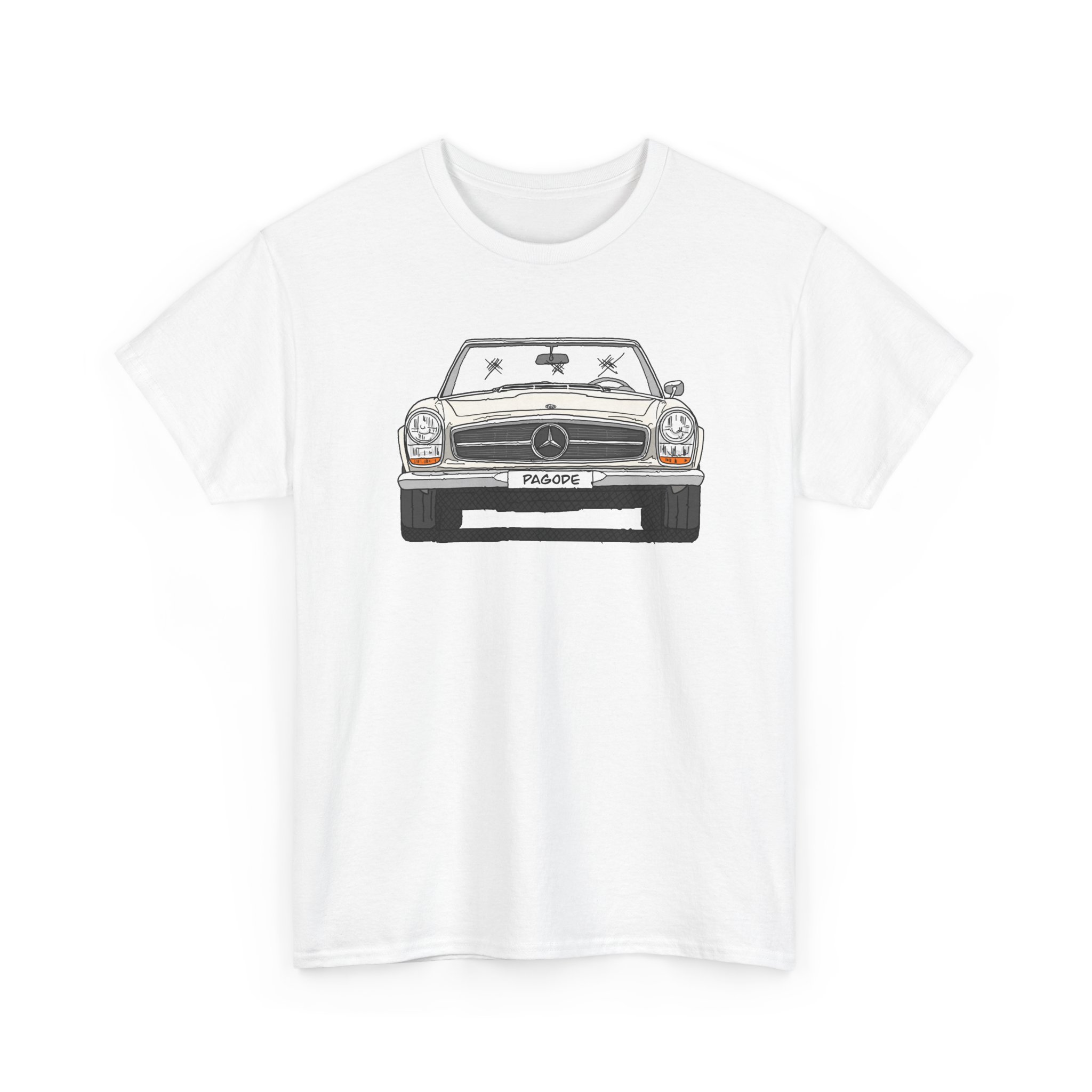T-Shirt, Mercedes W113 Pagode, Strichzeichnung, Weiß – Bild 2